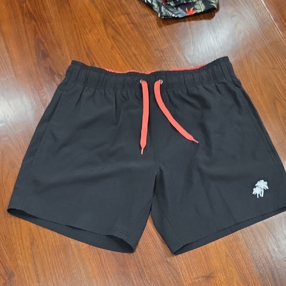 Men's Swim Trubks, Black With Red Accents